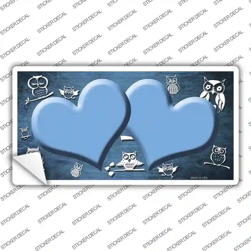 LP-7762s-S Light Blue White Owl Hearts Oil Rubbed Novelty Sticker Decal, Small