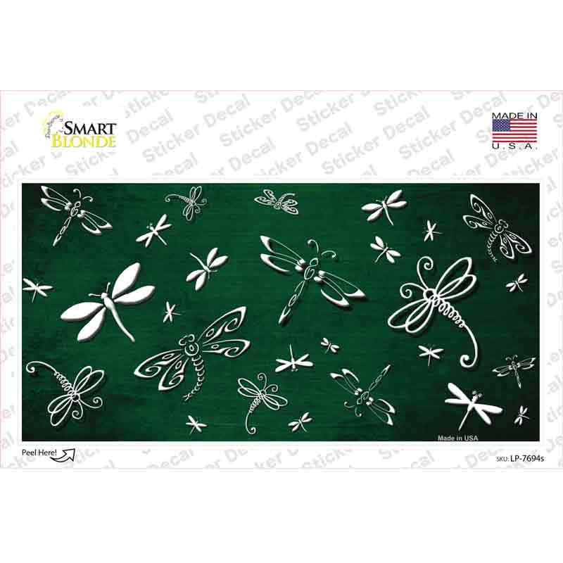 LP-7694s-M Green White Dragonfly Oil Rubbed Novelty Sticker Decal, Medium