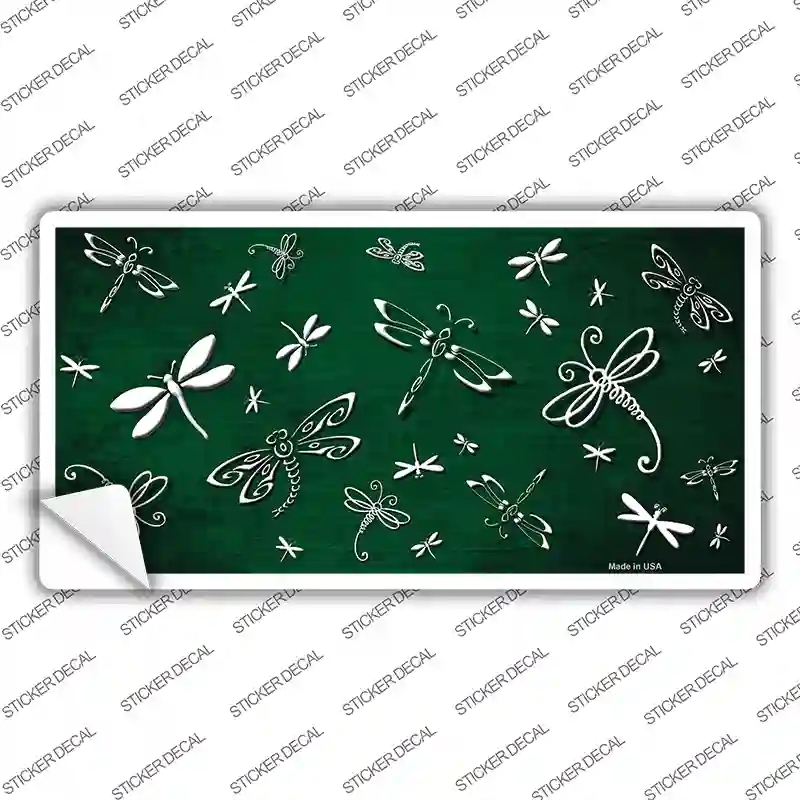 LP-7694s-S Green White Dragonfly Oil Rubbed Novelty Sticker Decal, Small