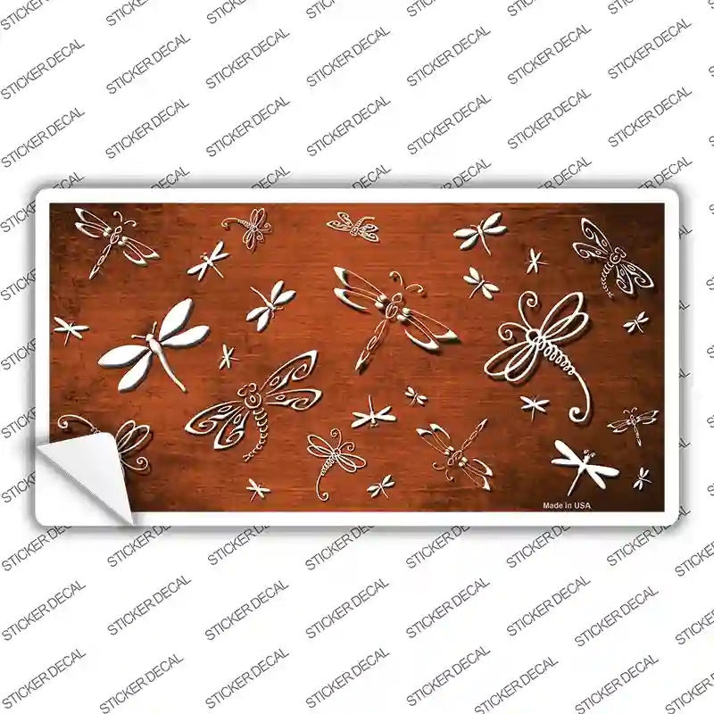 LP-7697s-S Orange White Dragonfly Oil Rubbed Novelty Sticker Decal, Small
