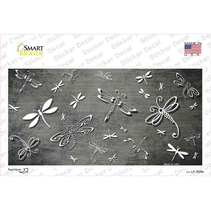 LP-7699s-M Gray White Dragonfly Oil Rubbed Novelty Sticker Decal, Medium