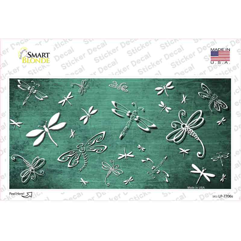 LP-7706s-M Mint White Dragonfly Oil Rubbed Novelty Sticker Decal, Medium