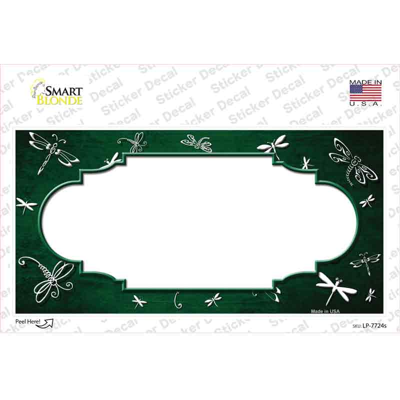 LP-7724s-M Green White Dragonfly Scallop Oil Rubbed Novelty Sticker Decal, Medium