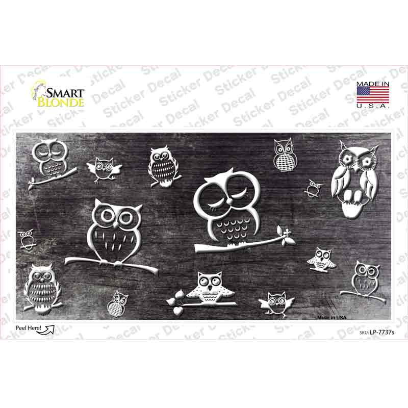 LP-7737s-M Black White Owl Oil Rubbed Novelty Sticker Decal, Medium