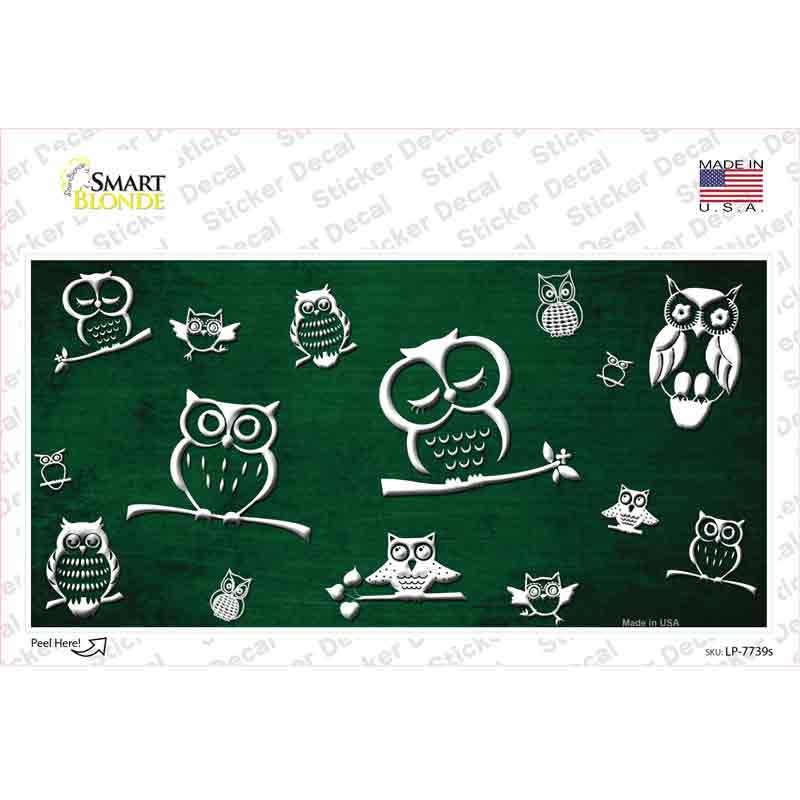 LP-7739s-M Green White Owl Oil Rubbed Novelty Sticker Decal, Medium