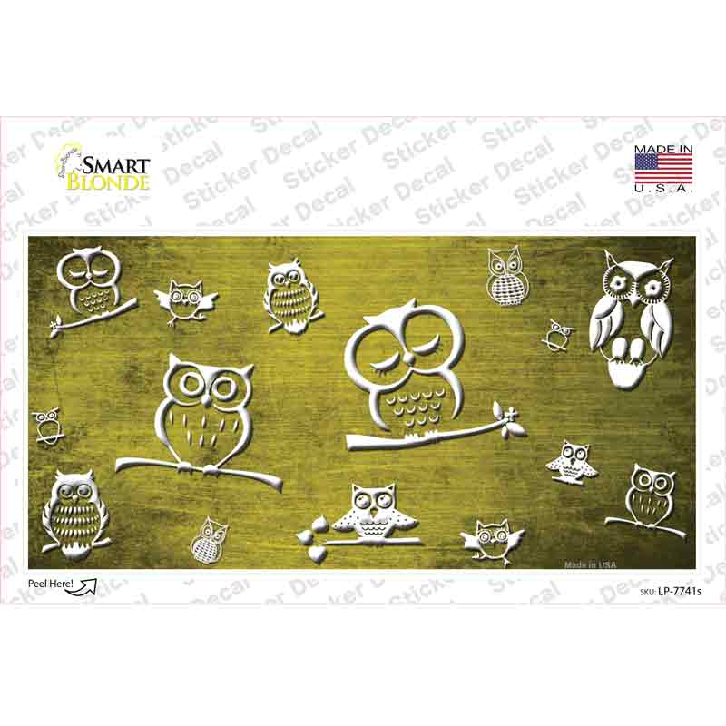 LP-7741s-M Yellow White Owl Oil Rubbed Novelty Sticker Decal, Medium