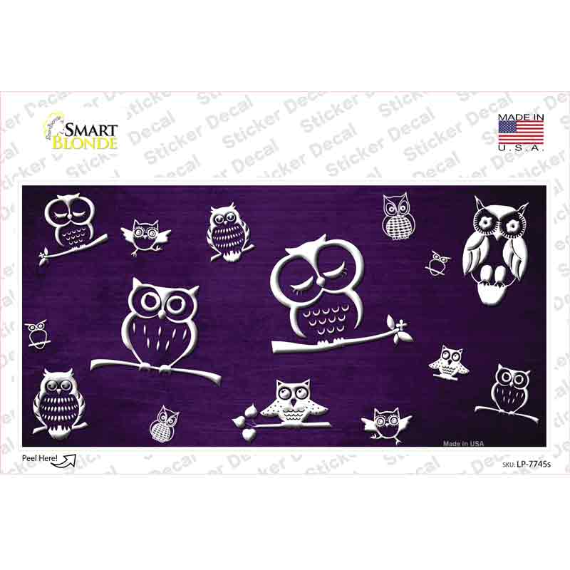 LP-7745s-M Purple White Owl Oil Rubbed Novelty Sticker Decal, Medium