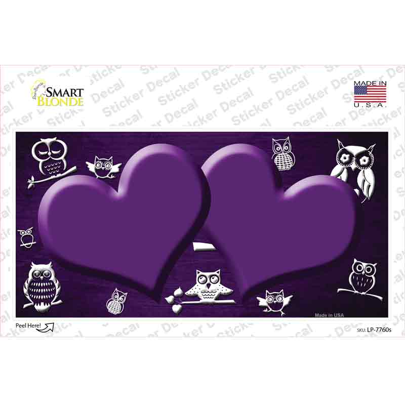 LP-7760s-M Purple White Owl Hearts Oil Rubbed Novelty Sticker Decal, Medium