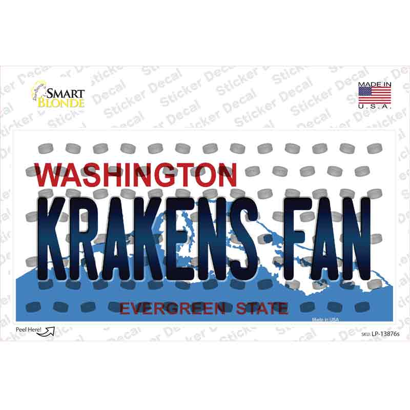 LP-13876s-M Krakens Fan Washington Overlay Novelty Sticker Decal, Medium