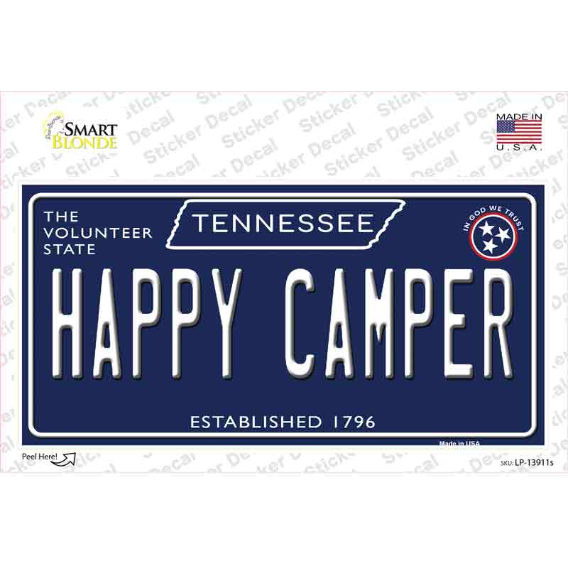 LP-13911s-M Happy Camper Tennessee Blue Novelty Sticker Decal, Medium