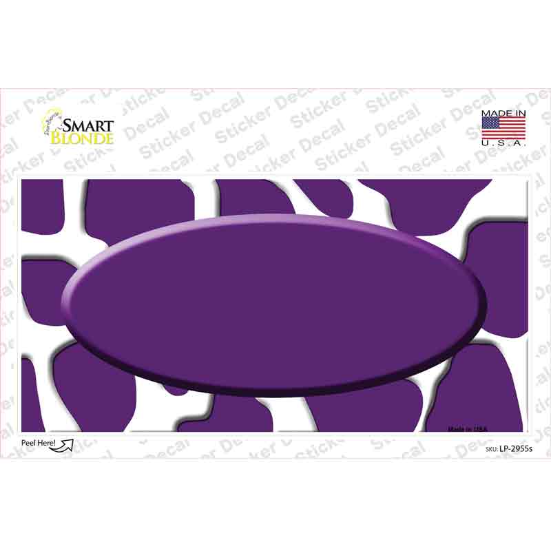 LP-2955s-M Purple White Giraffe Center Oval Novelty Sticker Decal, Medium