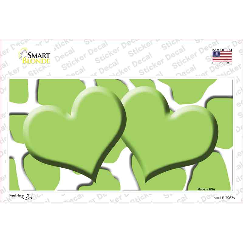 LP-2963s-M Lime Green White Giraffe Centered Hearts Novelty Sticker Decal, Medium