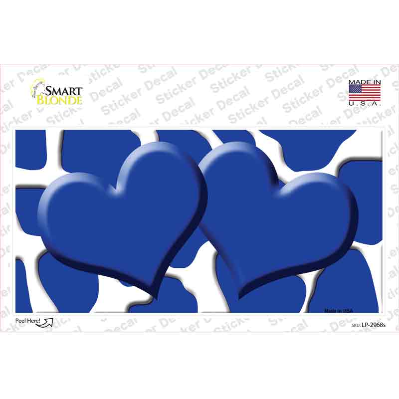 LP-2968s-M Blue White Giraffe Centered Hearts Novelty Sticker Decal, Medium