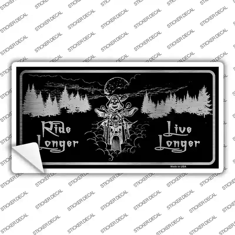 LPC-1085s-S Ride Longer Live Longer Black Brushed Chrome Novelty Sticker Decal, Small