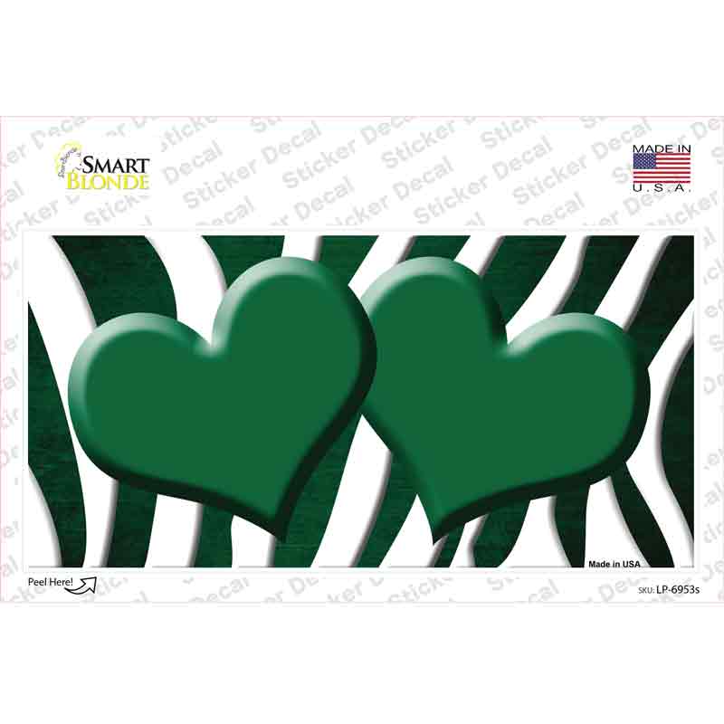 LP-6953s-M Green White Zebra Hearts Oil Rubbed Novelty Sticker Decal, Medium