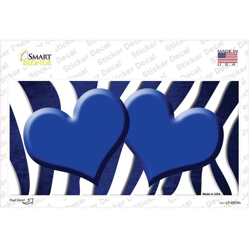 LP-6954s-M Blue White Zebra Hearts Oil Rubbed Novelty Sticker Decal, Medium