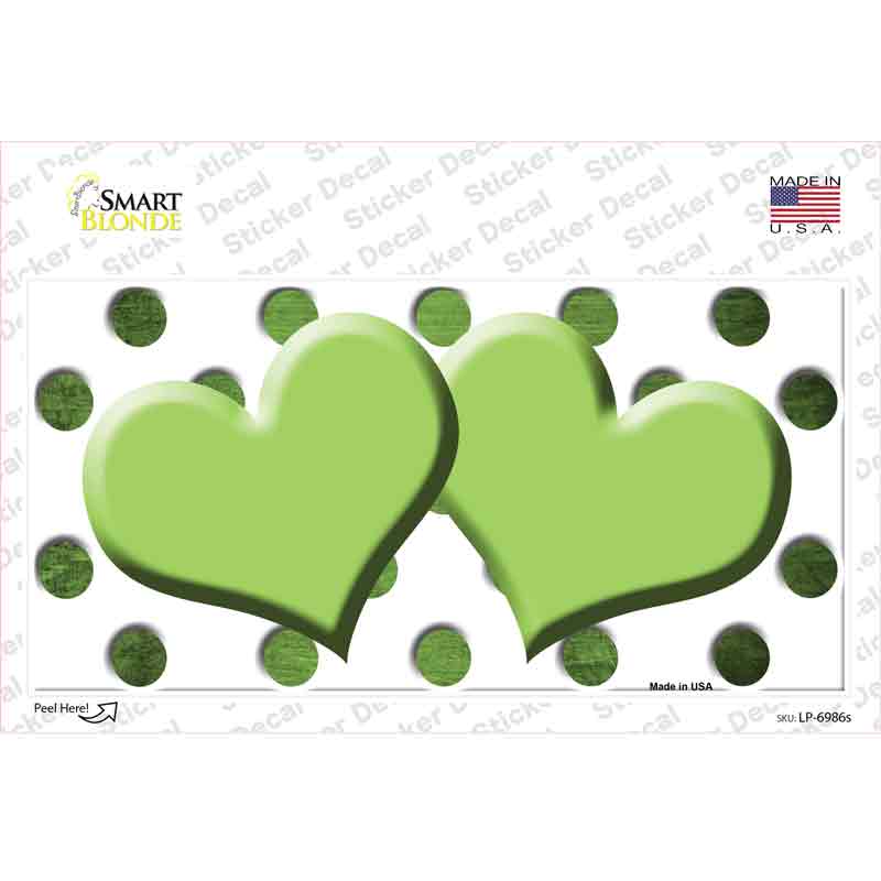 LP-6986s-M Lime Green White Dots Hearts Oil Rubbed Novelty Sticker Decal, Medium