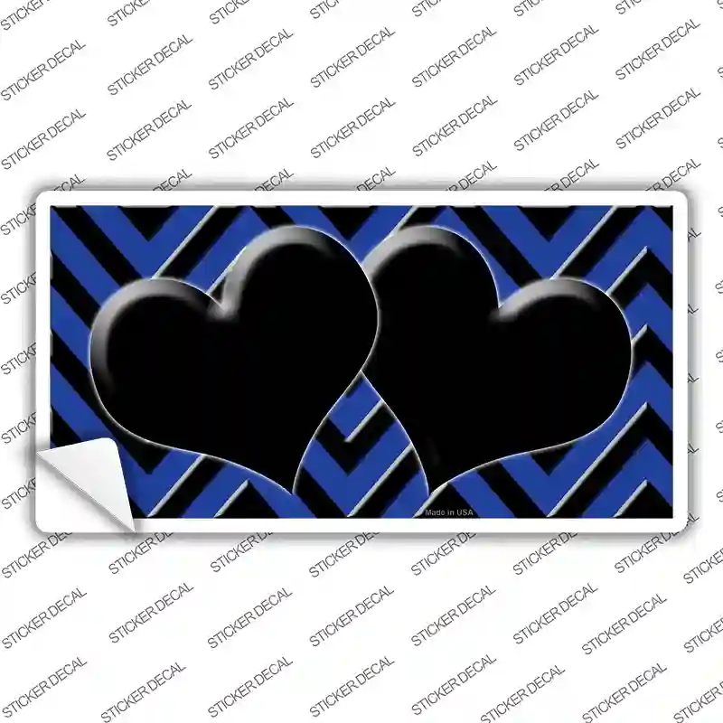 LP-5049s-S Blue Black Chevon Hearts Novelty Sticker Decal, Small