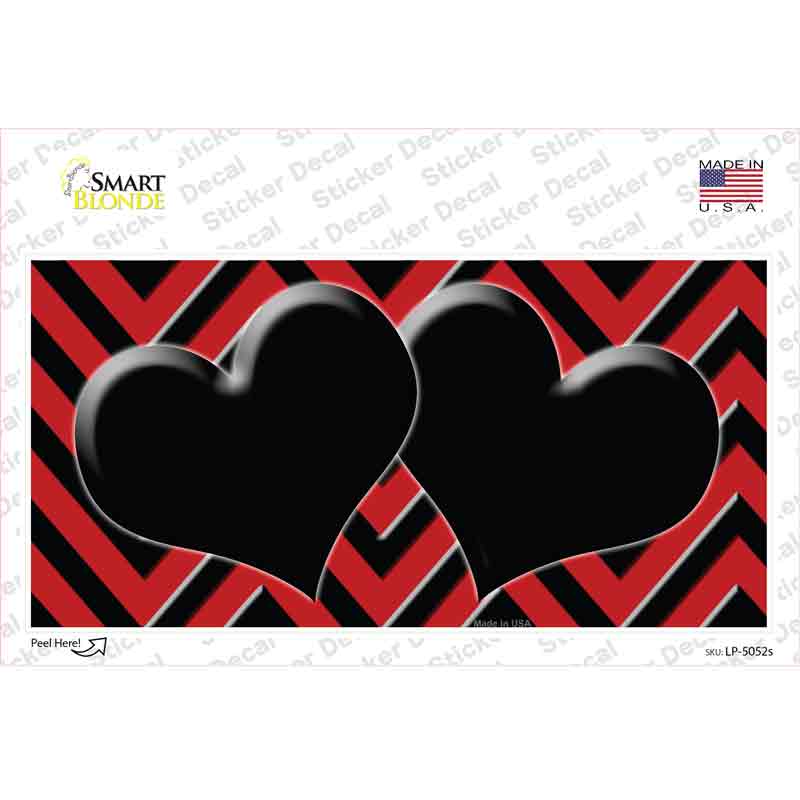 LP-5052s-M Red Black Chevon Hearts Novelty Sticker Decal, Medium