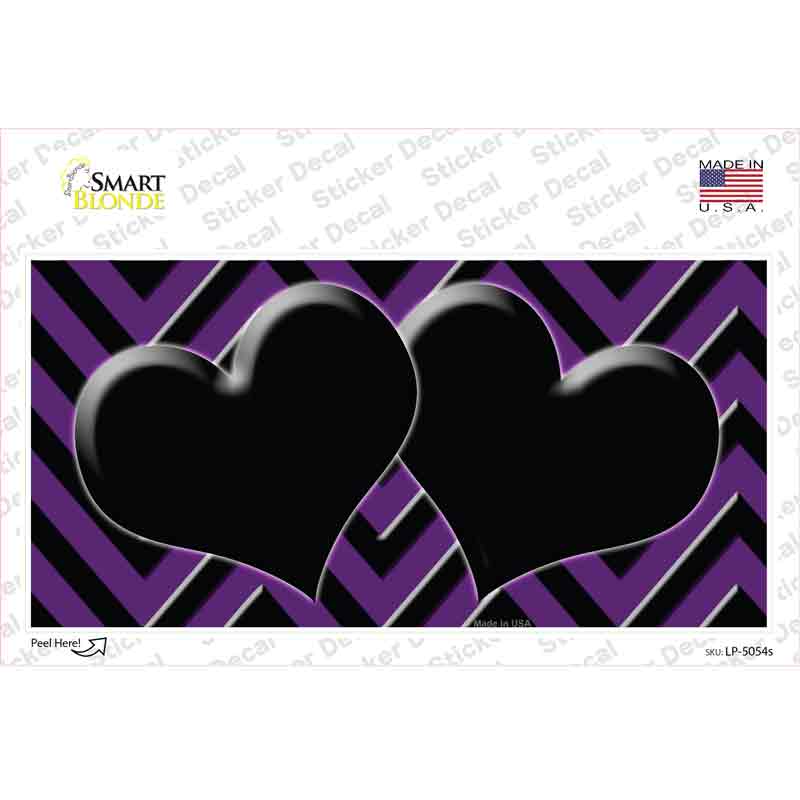 LP-5054s-M Purple Black Chevon Hearts Novelty Sticker Decal, Medium