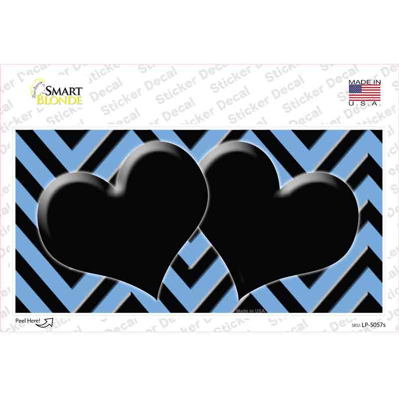 LP-5057s-M Light Blue Black Chevon Hearts Novelty Sticker Decal, Medium