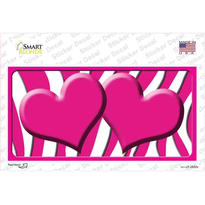 LP-2432s-M Hot Pink White Zebra Centered Hearts Novelty Sticker Decal, Medium