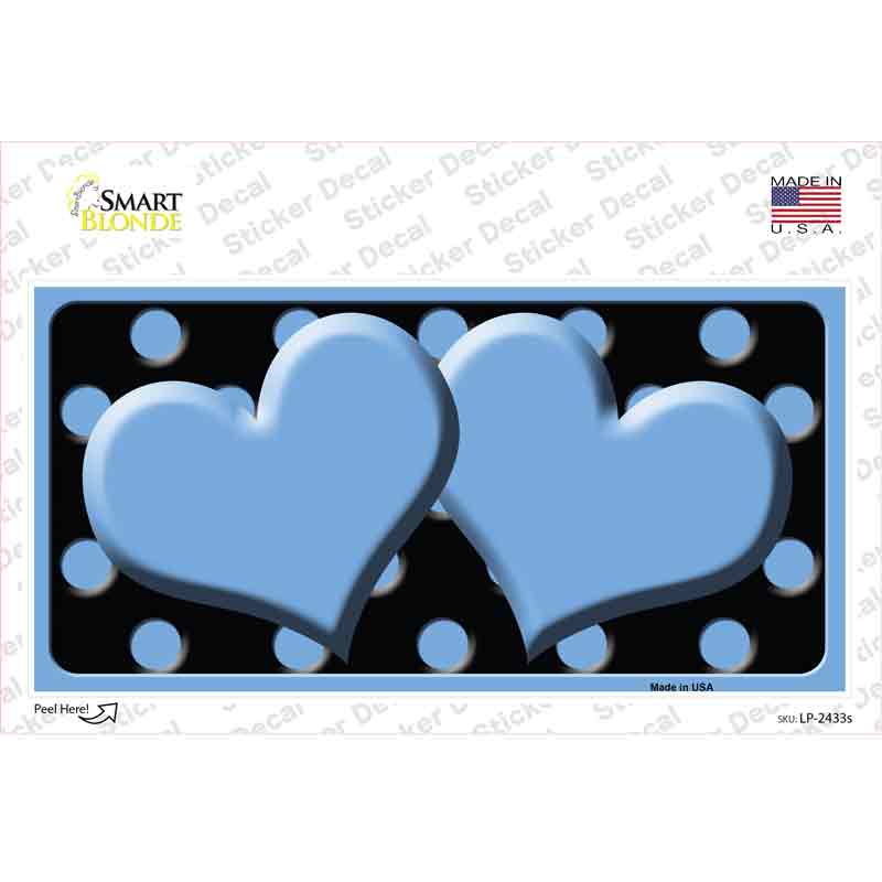 LP-2433s-M Light Blue Black Polka Dot Centered Hearts Novelty Sticker Decal, Medium