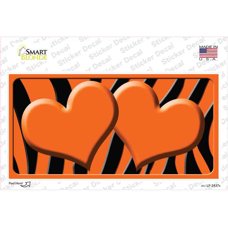 LP-2437s-M Orange Black Zebra Centered Hearts Novelty Sticker Decal, Medium
