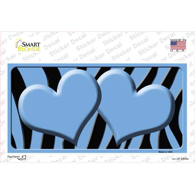 LP-2443s-M Light Blue Black Zebra Centered Hearts Novelty Sticker Decal, Medium