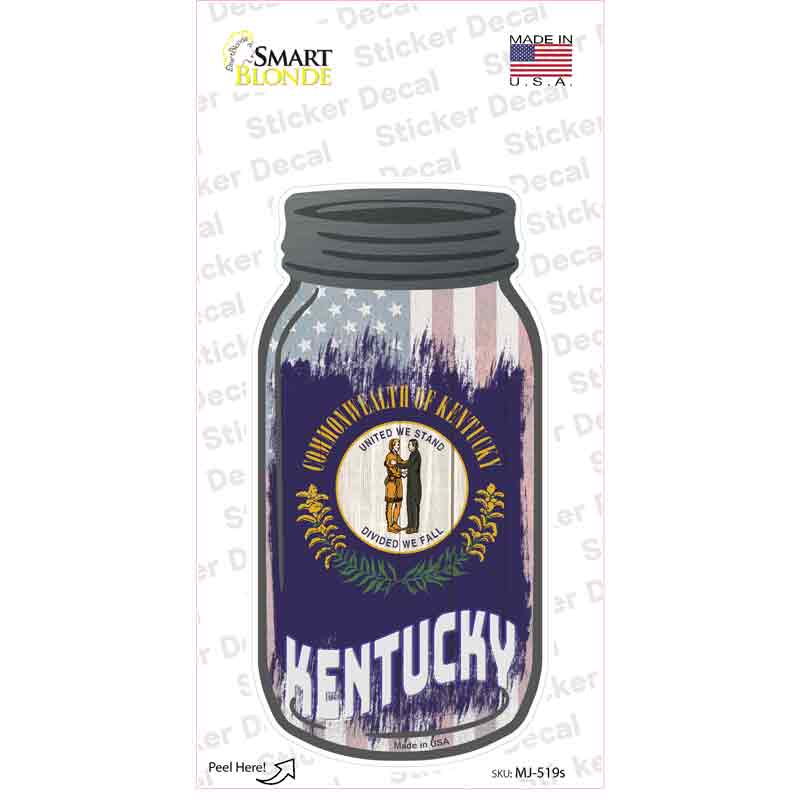 MJ-519s-M Kentucky USA Flag Novelty Mason Jar Sticker Decal, Medium