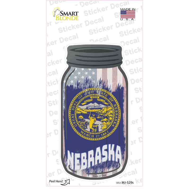 MJ-529s-M Nebraska USA Flag Novelty Mason Jar Sticker Decal, Medium