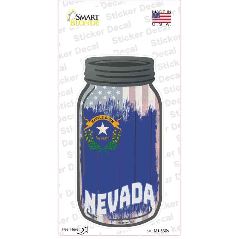 MJ-530s-M Nevada USA Flag Novelty Mason Jar Sticker Decal, Medium