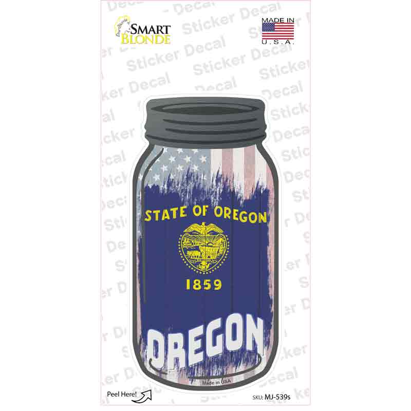 MJ-539s-M Oregon USA Flag Novelty Mason Jar Sticker Decal, Medium