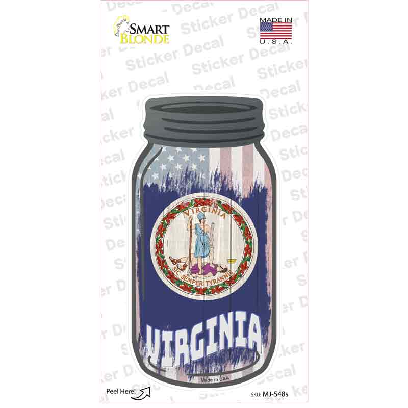 MJ-548s-M Virginia USA Flag Novelty Mason Jar Sticker Decal, Medium