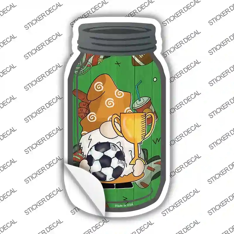 MJ-762s-S Gnome Playing Soccer Novelty Mason Jar Sticker Decal, Small