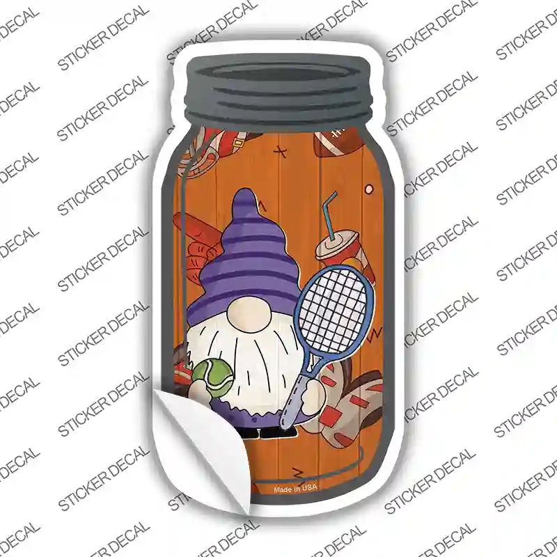MJ-764s-S Gnome Playing Tennis Novelty Mason Jar Sticker Decal, Small