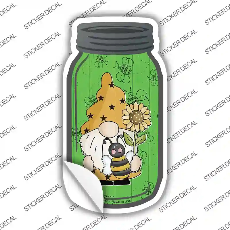 MJ-770s-L Gnome with Bee Green Novelty Mason Jar Sticker Decal, Large