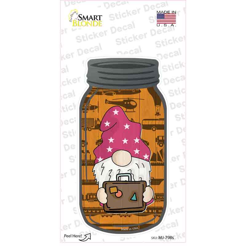 MJ-798s-M Gnome with Suitcase Orange Novelty Mason Jar Sticker Decal, Medium