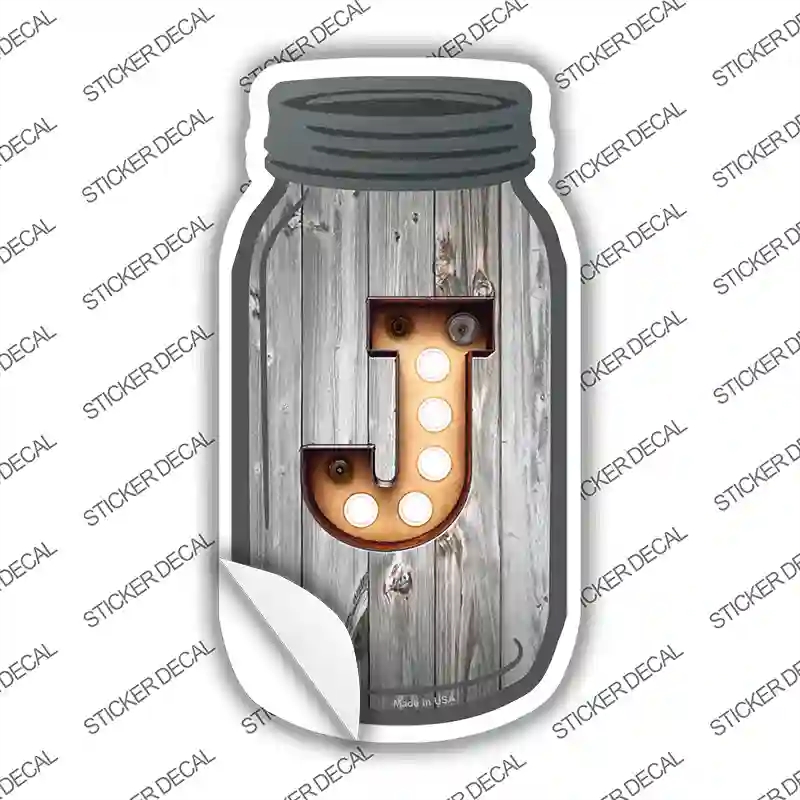 MJ-562s-S J Bulb Lettering Novelty Mason Jar Sticker Decal, Small
