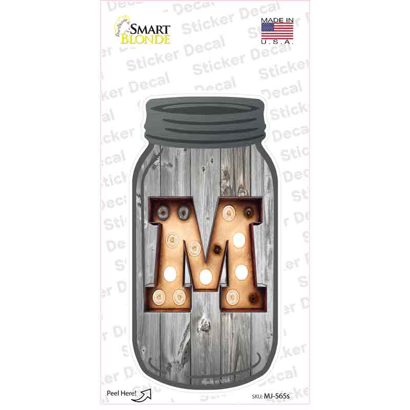 MJ-565s-M M Bulb Lettering Novelty Mason Jar Sticker Decal, Medium