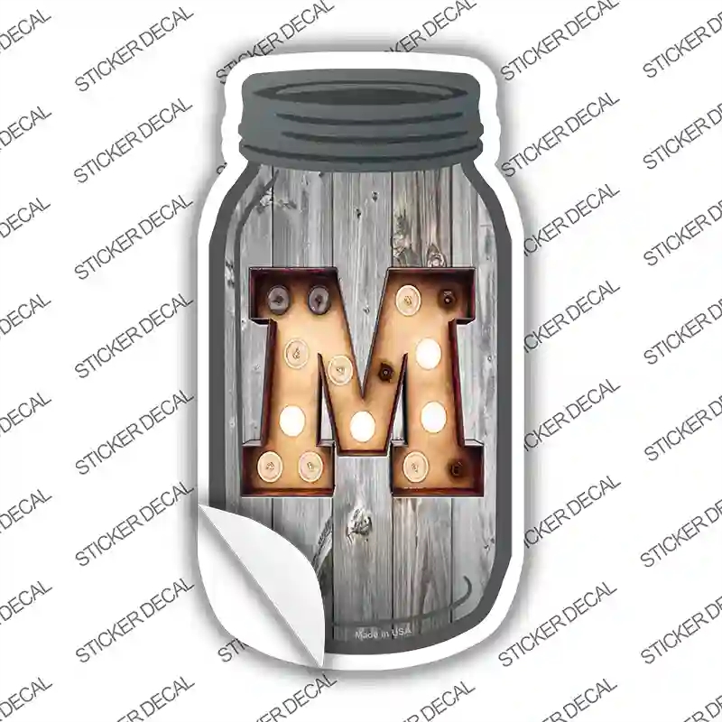 MJ-565s-S M Bulb Lettering Novelty Mason Jar Sticker Decal, Small