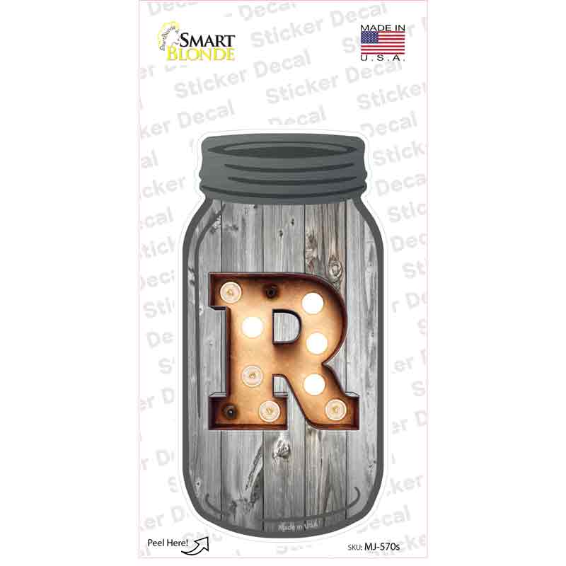 MJ-570s-M R Bulb Lettering Novelty Mason Jar Sticker Decal, Medium