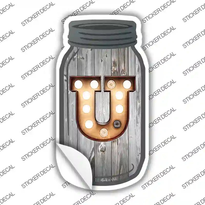 MJ-573s-S U Bulb Lettering Novelty Mason Jar Sticker Decal, Small