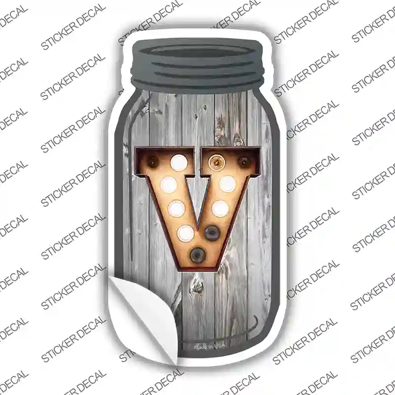 MJ-574s-S V Bulb Lettering Novelty Mason Jar Sticker Decal, Small