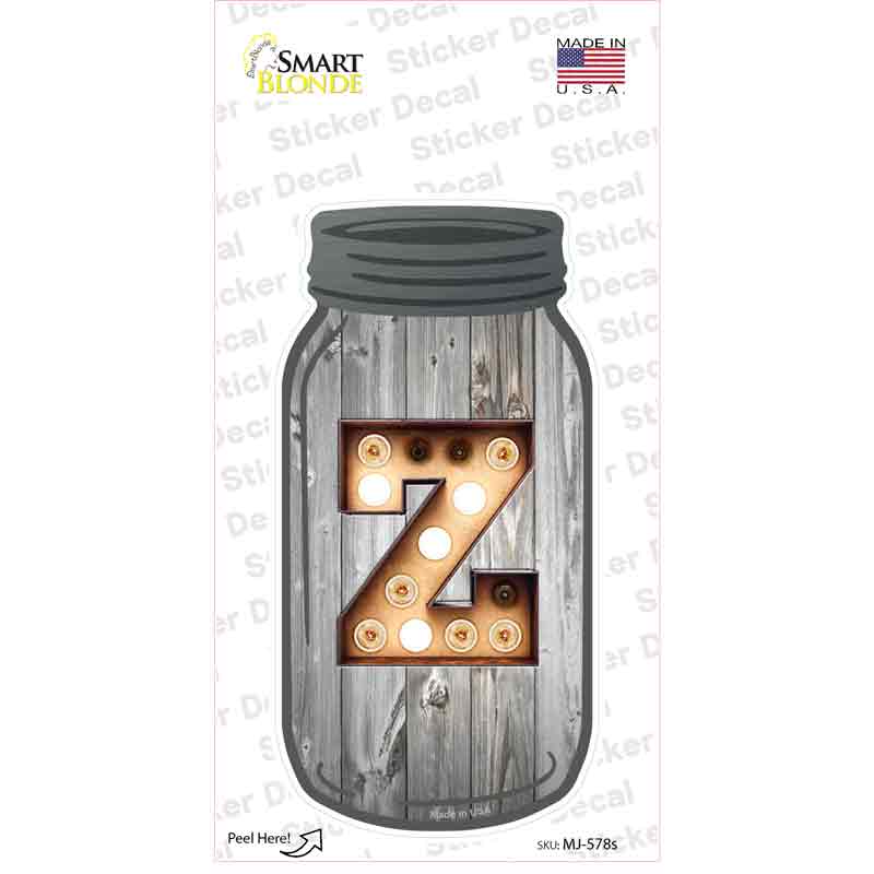 MJ-578s-M Z Bulb Lettering Novelty Mason Jar Sticker Decal, Medium