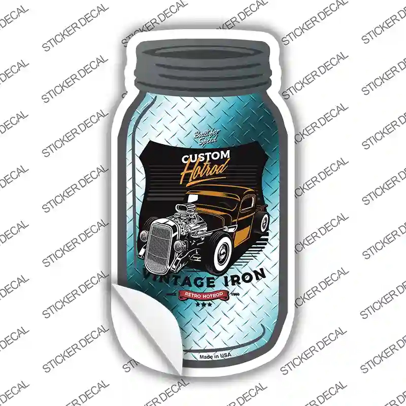 MJ-590s-L Custom Hot Rod Blue Diamond Novelty Mason Jar Sticker Decal, Large