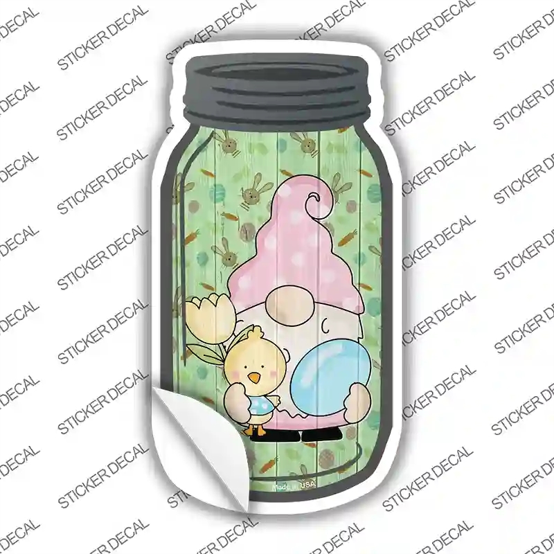 MJ-711s-L Gnome with Blue Egg Novelty Mason Jar Sticker Decal, Large