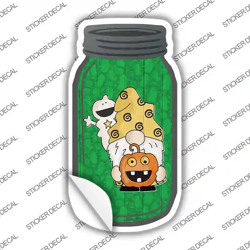 MJ-726s-S Gnome with Pumpkin & Ghost Novelty Mason Jar Sticker Decal, Small