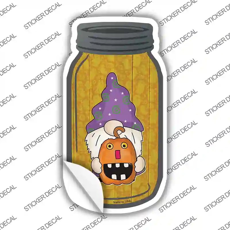 MJ-728s-L Gnome with Pumpkin Novelty Mason Jar Sticker Decal, Large