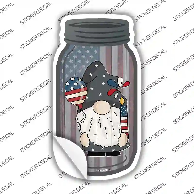 MJ-737s-L Gnome with Balloon & Firework Novelty Mason Jar Sticker Decal, Large